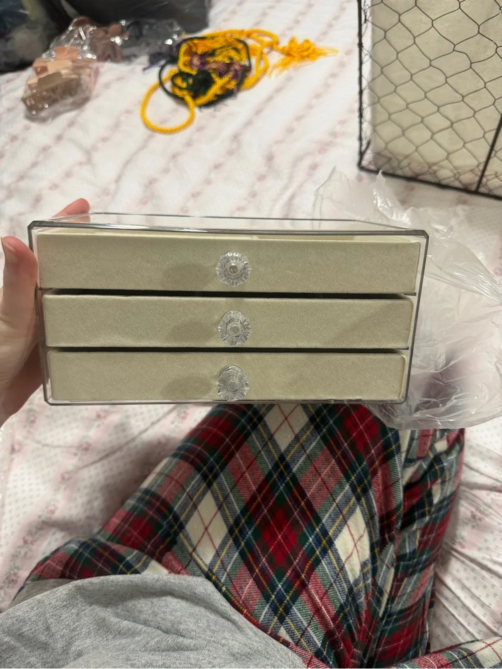 Beige Velvet 3-Drawer Jewelry Organizer Box